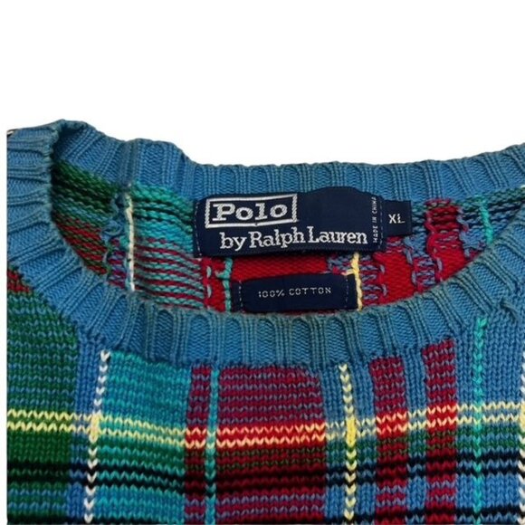 Polo Ralph Lauren 1990s Vintage Tartan Plaid Sweater Size XL - Picture 4 of 4